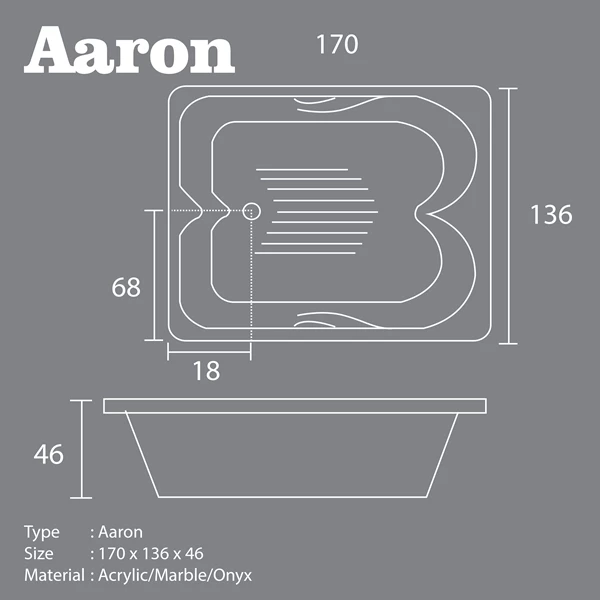 Bathtub Minipool VR AARON Marble Ukuran 170 x 136 x 46