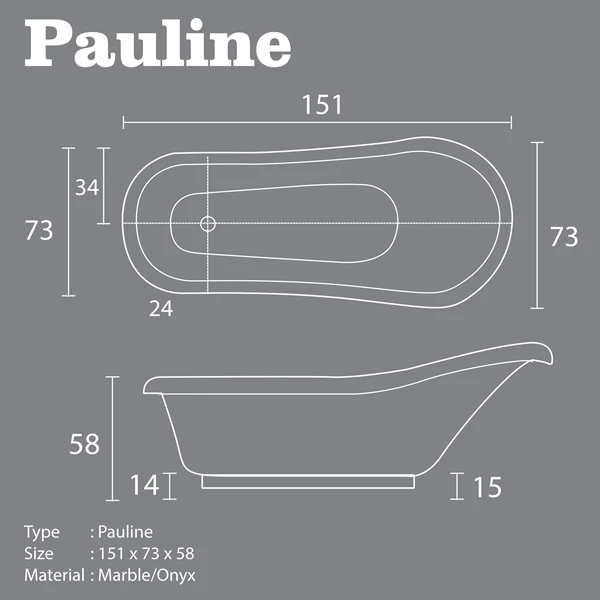 Bathtub Standing VR PAULINE Marble Ukuran 151 x 73 x 58