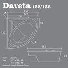Bathtub Sudut Corner VR DAVETA 122 Marbel Ukuran 122 x 122 x 43 3