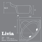 Bathtub Sudut Corner VR LIVIA Marble Ukuran 129 x 129 x 51 4