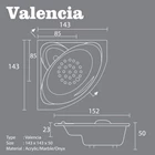 Bathtub Sudut Corner VR VALENCIA Marble Ukuran 143 x 143 x 50 2